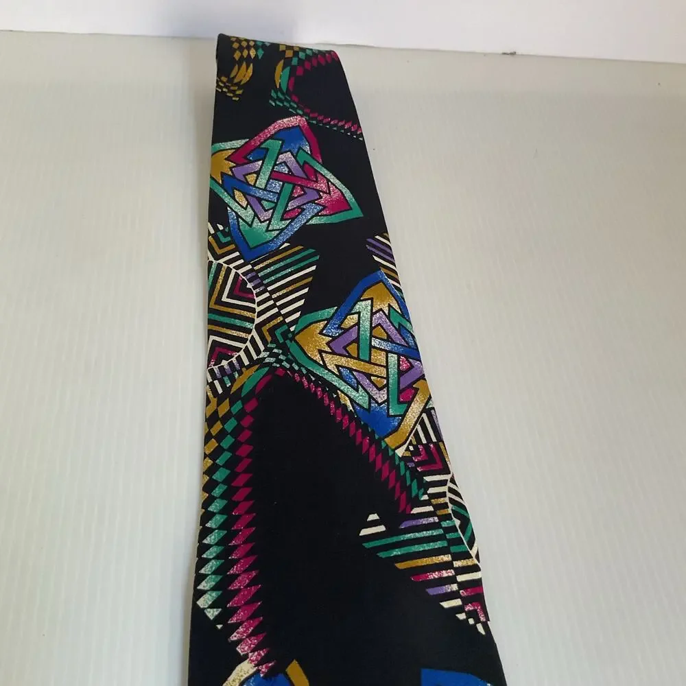 Vintage Bachrach Made in USA Tie Geometric Abstract Pattern 90s All Silk